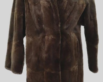 Women's Sz 8 Brown Sheared Muskrat Fur Coat Jacket MINT Woman