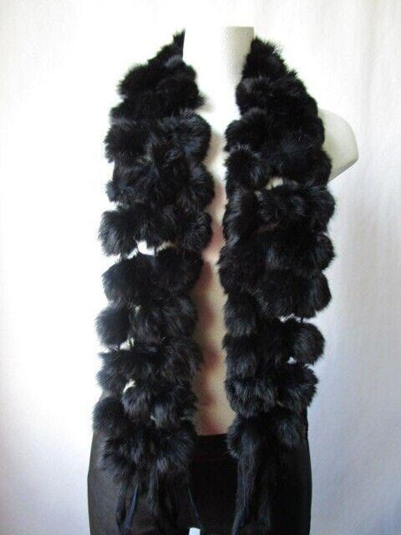 Damen Schwarz Rex Kaninchenfell Kragenschal Für Mantel Regenjacke