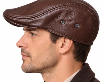 Casquette gavroche homme neuve en cuir marron