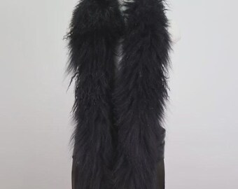 Women's Men's Unisex New Black Mongolian Lamb Fur Wrap Scarf Men