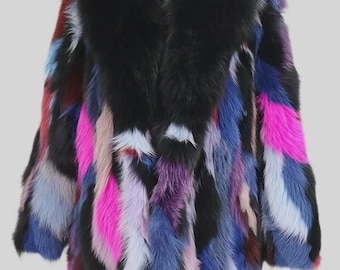 Women's Sz 10 Brand New Multi Color Fox Fur Jacket Coat