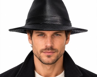 Chapeau de cowboy en cuir noir neuf pour homme