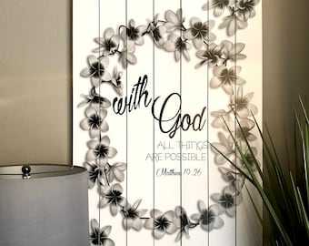 Large 24 x 36 inch White Plank Wall Art With God All Things are Possible.