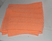 Baby Blanket, Hand knitted in Peach Fan & Feather Design, Matches Matinee Set,  Knitted in all Season's Yarn, Keep Baby warm in Pram