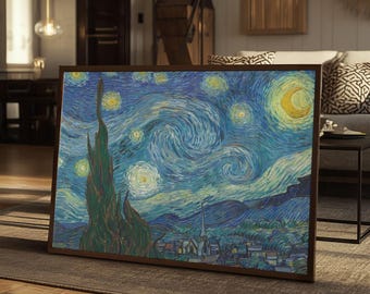 The Starry Night Print, Van Gogh Bedroom Decor, Blue Wall Art Framed, Celestial Wall Art, Dreamy Office Gift