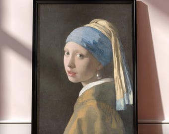 Vermeer Girl with Pearl Earring Print, Framed Feminine Portrait Wall Art