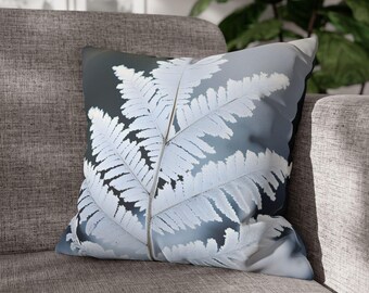 White Frosted Fern Pillowcase | Faux Suede Square Pillowcase