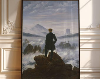 Wanderer Above Sea of Fog Print, Friedrich Romantic Landscape, Dark Academia Office Art