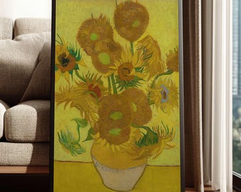 Van Gogh Sunflowers Wall Art Print, Framed Floral Kitchen Decor