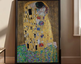 Klimt The Kiss Print, Gold Framed Romantic Couple Wall Art