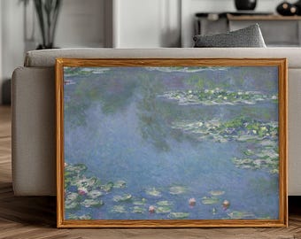 Water Lilies Print, Calming Wall Art Framed,Monet Spa Decor, Elegant Bedroom Floral Art, Serene Gift Wall Decor