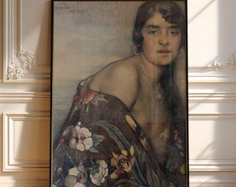 La Criolla del Mantón Herran Portrait Print, Vintage Mexican Cultural Wall Art