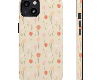 携帯電話ケース - 気まぐれなチューリップのシームレスなパステルファンタジー、丈夫なケース、保護カバー、花柄デザイン、彼女へのギフト、誕生日プレゼント