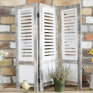 Three door wooden, white shutter. Interior design, screen, Quick delivery