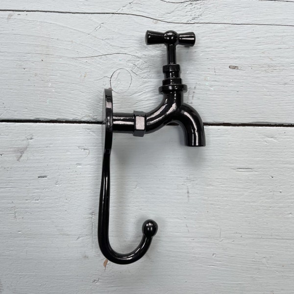 Cast Iron Tap Coat Hook, Black Painted Finish - FREE & QUICK Delivery