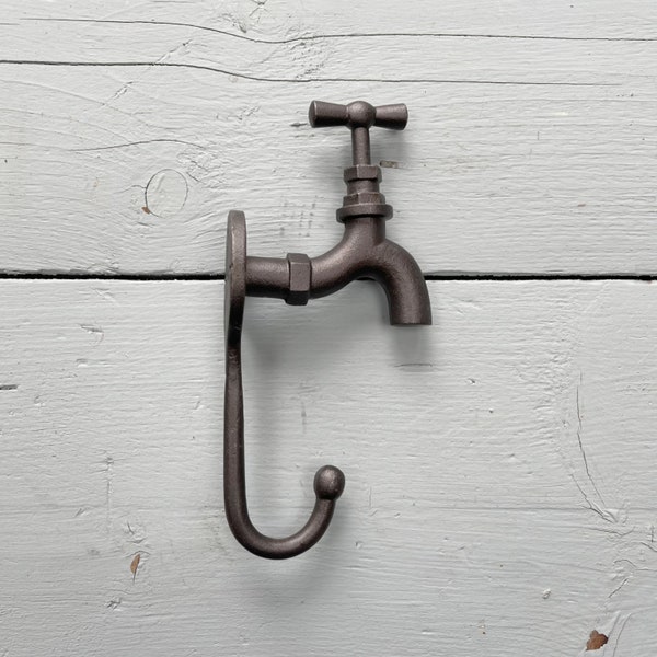 Heavy Cast Iron Tap Design Coat Hook Antique Iron Finish FREE & QUICK Delivery