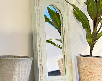 Handcrafted Eastern Mango Wood Wall Mirror - Pastel Green & Blue
