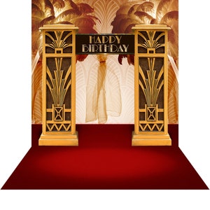 Happy Birthday Selfie Backdrop, Gatsby Reception Party Decor, Custom Photo Background