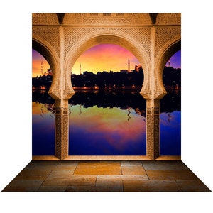Cenário de casamento em arco árabe, cabine fotográfica Aladdin, acessório para cenário fotográfico, destino, cenário para cerimônia de casamento, cenário fotográfico