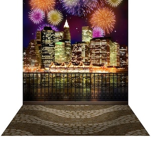 New York Fireworks Photo Backdrop, Event and Prom Decor Manhattan Skyline, NYC, Empire State, Brooklyn Bridge Party Theme