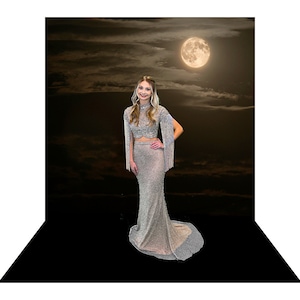 Moonscape Photo Backdrop: Moon & Clouds Photography Booth