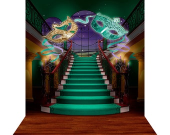 Photography Backdrop - Mardi Gras Staircase - High Quality Seamless Fabric with Floor (optional)