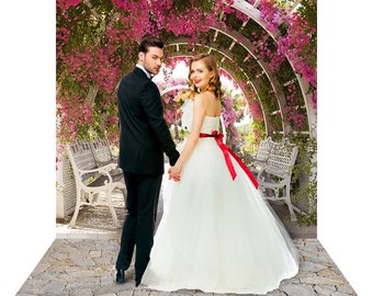 ピンクの花のウェディング背景：ブライダルシャワーフォトブース