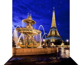 Eiffel Tower Paris Backdrop, French Fountain Photo Backdrop, Prom Dance, Parisian Party Decor