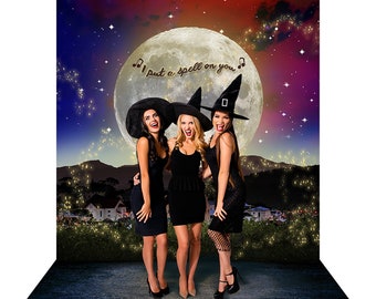 Halloween Backdrop, Hocus Pocus Salem Witches, Fabric Photo Background