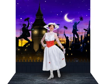 Mary Poppins Hintergrund, Photobooth Prop für Kostümparty, Tanz oder Theater, auf dem Dach Fotohintergrund von Alba Backgrounds