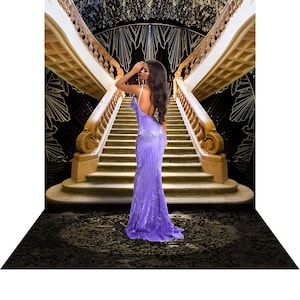 Hollywood Gold Staircase Prop, Event Photo Backdrop, 1920s Gatsby Art Deco Decor