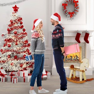 High Key Holiday Party Christmas Backdrop, Personalized Fireplace and Tree for Studios, Family Photos, Parties, and Special Events