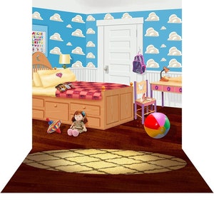 Toy Story Cartoon Interior Backdrop, Girl Room, Jessie Photo Backdrop, Birthday Party Decoration, for Display, Set, Play Backdrop