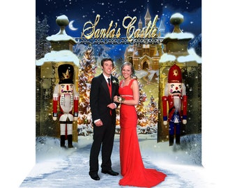 Santa's Castle Christmas Photo Backdrop: Washable Polyester Fabric (10x20)