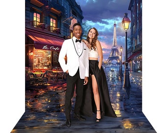 Fondo fotográfico para café parisino: Torre Eiffel, fotos de fiestas de graduación o de bienvenida.