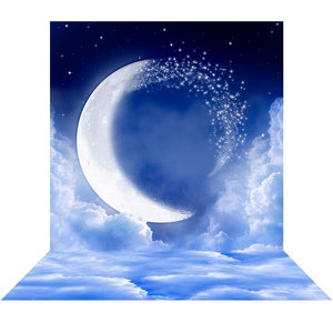 Over the Moon Photo Backdrop with Moon and Stars, Homecoming Dance Party Decor, Stardust Crescent Moon Event, Dance, Ball, Gala, Venue