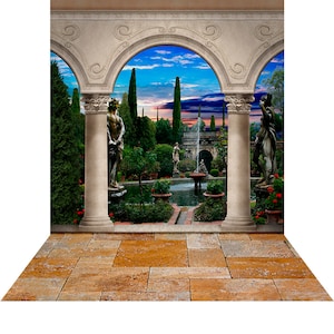 Roman Garden Arch, Rome Backdrop,  Homecoming Backdrop, Greek Week, Pillars, Roman Statue, Pond, World Places, Photography Backdrop