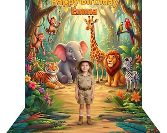 Jungle Safari Animals Photography Children's Fabric Backdrop