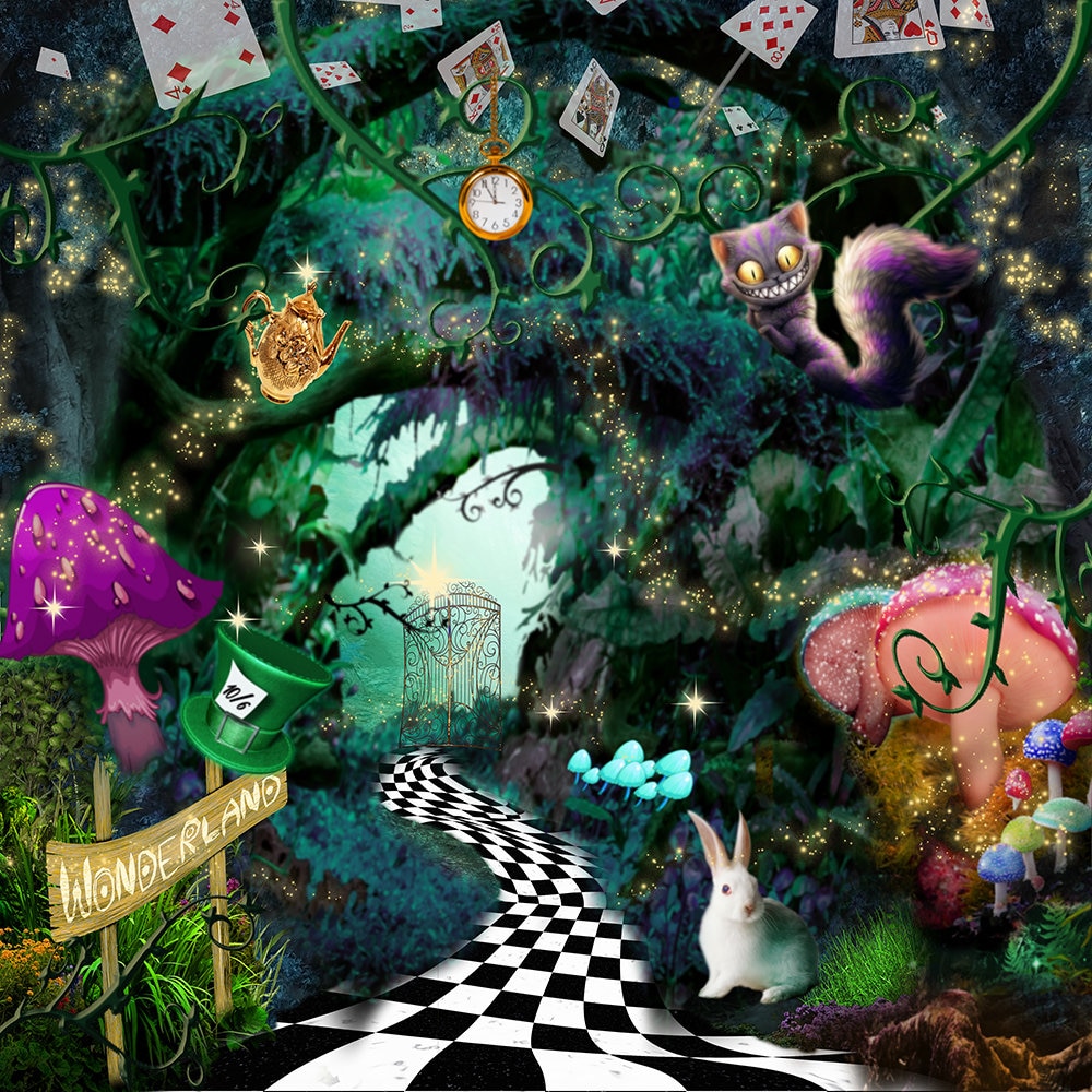 Alice in Wonderland Backdrop, Fabric Photography Background, Fairy Tale ...
