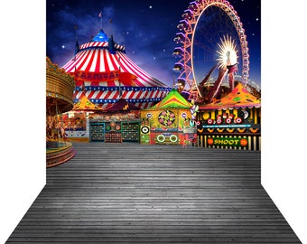 Birthday Backdrop Vintage Amusement Park, Photo Backdrop, Carnival Party Decor, Ferris Wheel, Roller Coaster Background, Midway