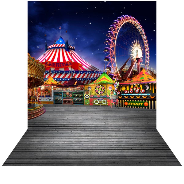 Birthday Backdrop Vintage Amusement Park, Photo Backdrop, Carnival Party Decor, Ferris Wheel, Roller Coaster Background, Midway