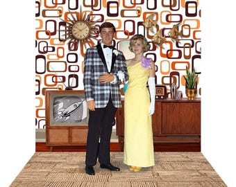 60s Retro Backdrop: Vibrant Mid-Century Photography Background, Custom Fabric Options, Multiple Size Variations