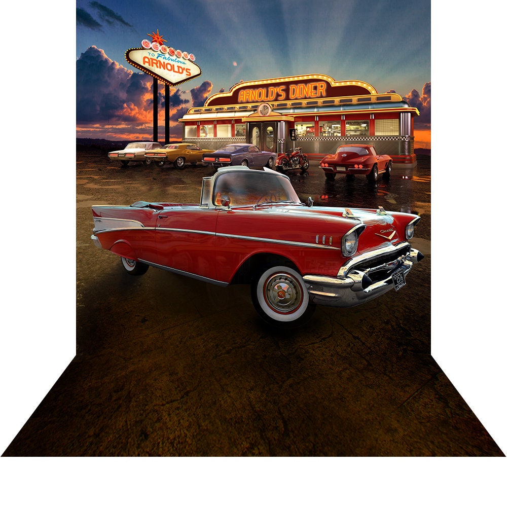 Fondale Fotografico In Tessuto Vintage Anni '50 Diner - 3x2m, Sfondo Per Feste A Tema Americano, Fast Food E Negozi Di Bibite, Photo Booth