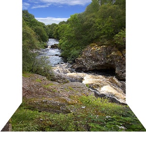 River Cascade, Stream Backdrop, Mountain Backdrop, Outdoors, Trees, Trail, Woods Photo Backdrop