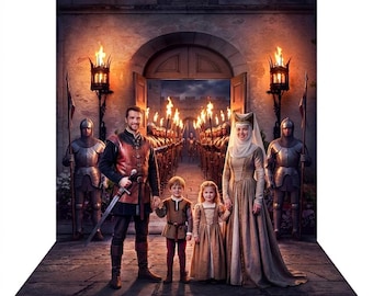 Torchlit Castle Entrance Backdrop, Medieval Party Photography Venue Decor