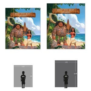 Moana Birthday Party Backdrop with Moana and Maui on a tropical beach