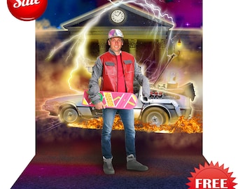 DeLorean Hoverboard Backdrop: Back to the Future 80s Party Decor