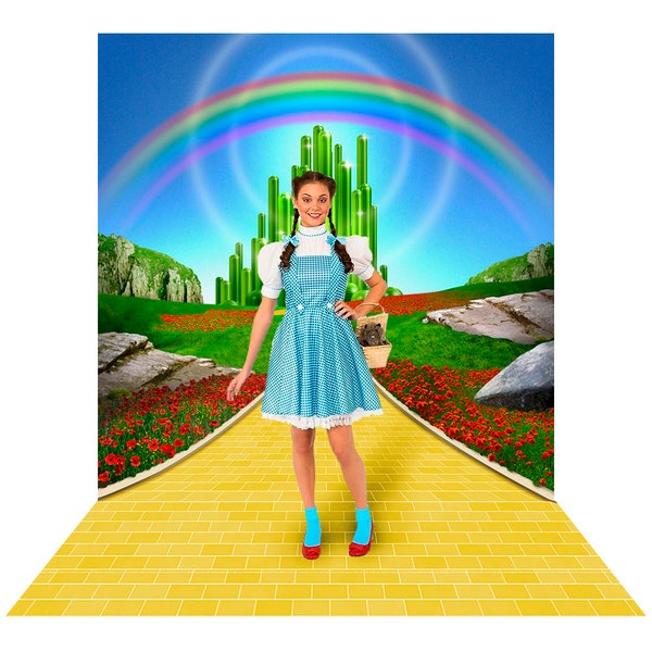 Wizard of Oz Yellow Brick Road with Rainbow Photo Backdrop, Emerald City Party Decor by AlbaBackgrounds