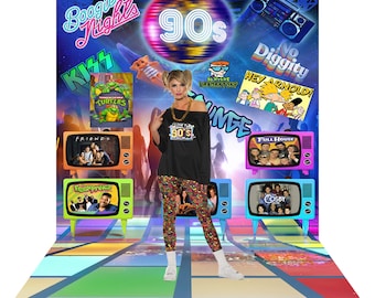 90s Party Backdrop: Retro Music Birthday Photo Booth Banner
