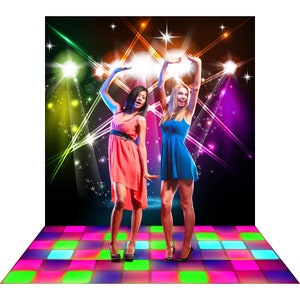 Tło imprezowe z dyskotekowymi światłami, tło imprezowe z lat 70. i 80., urodziny dla dorosłych w stylu retro disco, dekoracje banerowe, fotobudka, tło do fotografii